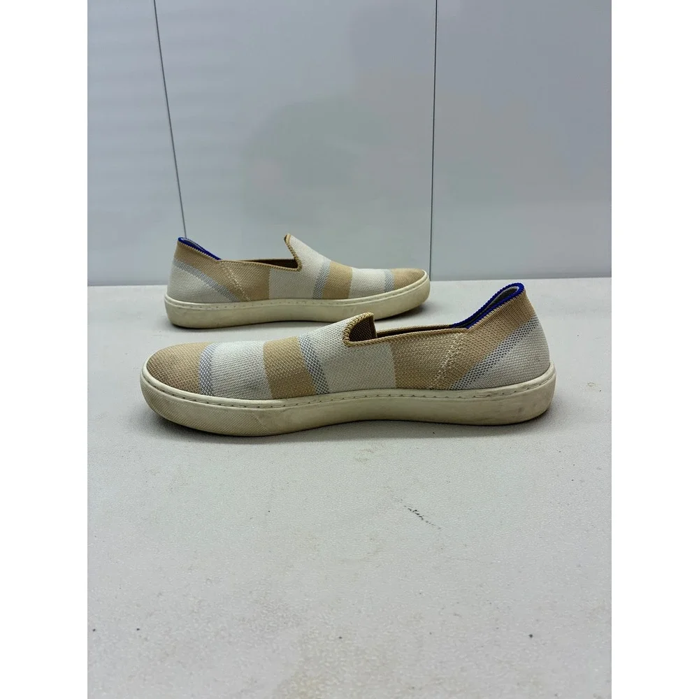 Rothys The Sneaker Womens 8.5 Sand White Striped Knit Slip On Flat Shoes